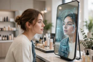 AI in beauty industry technology showing skin analysis and virtual try-on in the UK
