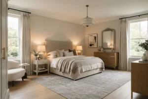 Bedroom furniture with bedside tables and storage in a modern UK bedroom