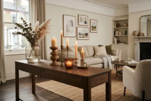Candle holders styled with candles in a modern home interior