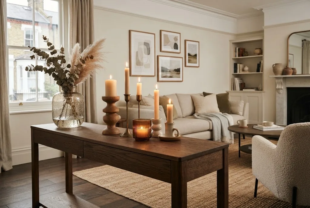 Candle holders styled with candles in a modern home interior