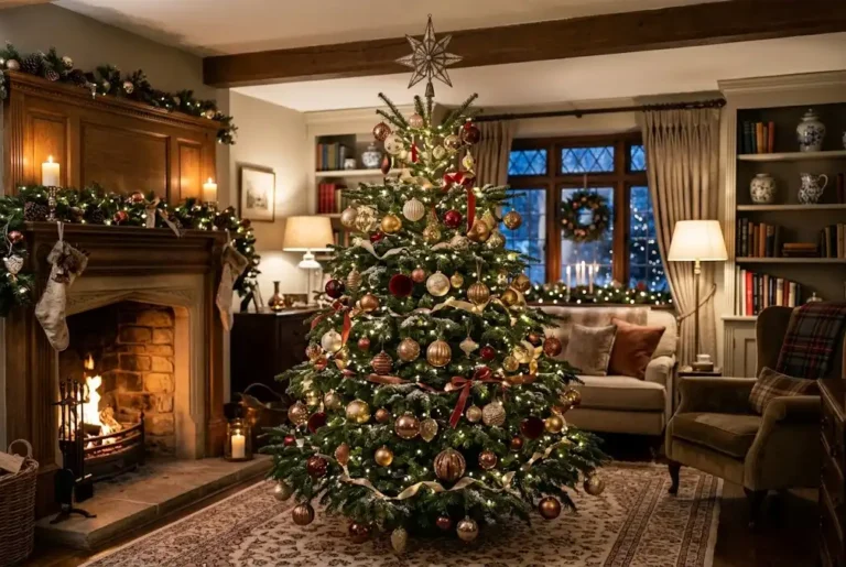 Christmas Tree Decoration Ideas for a Stylish Home Christmas tree decoration with colourful baubles and warm festive lights