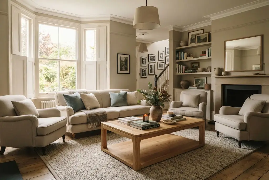 Coffee table with elegant decor in a stylish UK living room