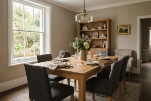 Dining table and chairs in a stylish modern UK dining room
