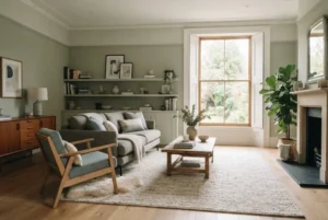 Rugs styled in a modern UK living room with neutral furniture
